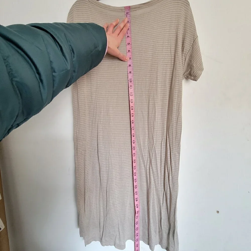 Alexander Wang Tan Cream Striped Textured Short Sleeve Tee Shirt Dress Size XS
